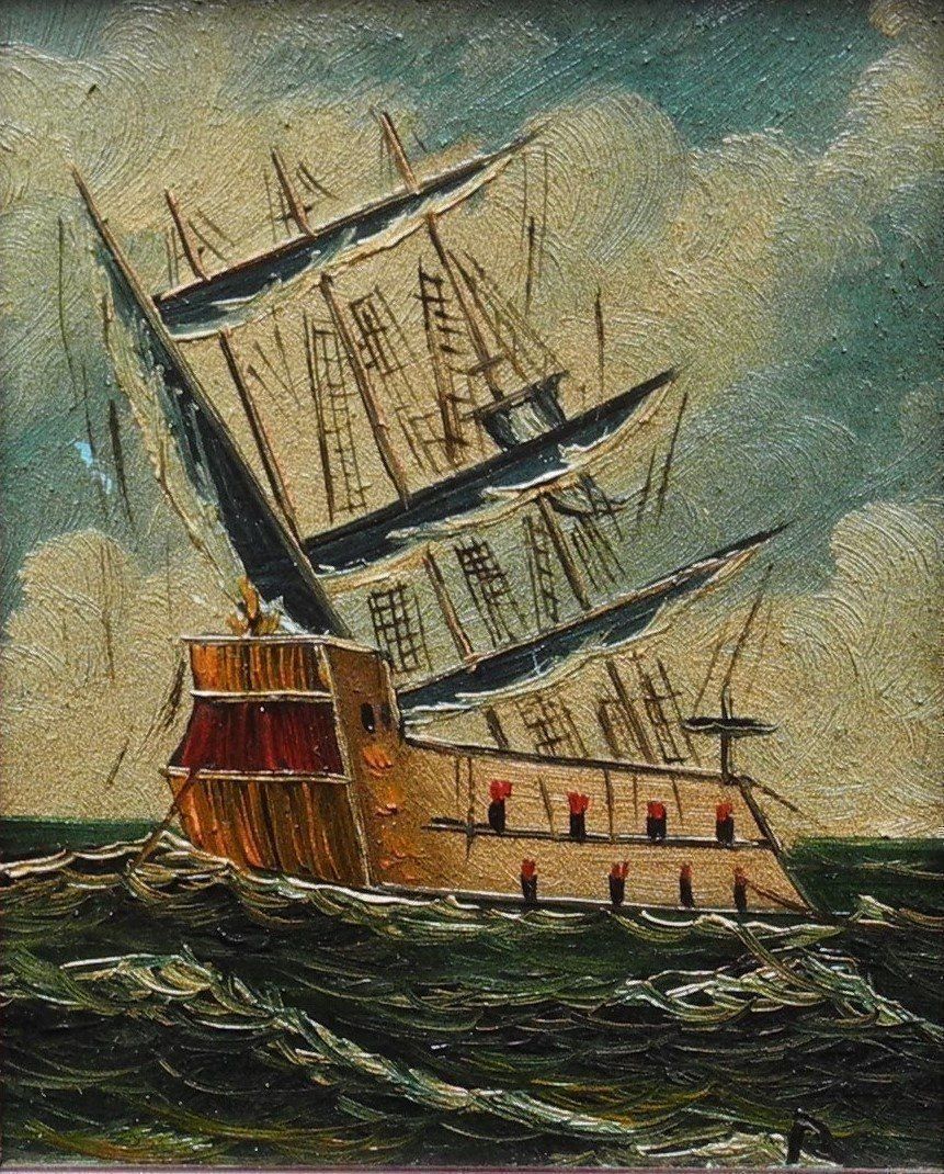 Gemälde: Maritimes Gemälde Fregatte monogr. – Gebraucht aus Wünnewil von FineArt-NicePrice 1