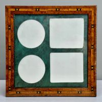 Ancien cadre photo multiple en bois marqueté