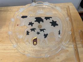 Suesse Servierplatte/Kuchenplatte mit Kuhmotiv, Glas