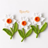 Gehäkelte Blumen +Blätter 1.Stück Baumwolle