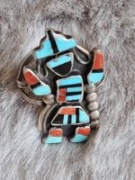 Zuni Native American Silber Türkis/Onyx/Carneol Ring, 57