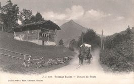 Paysage Suisse voiture de poste Fleiß Postkutsche