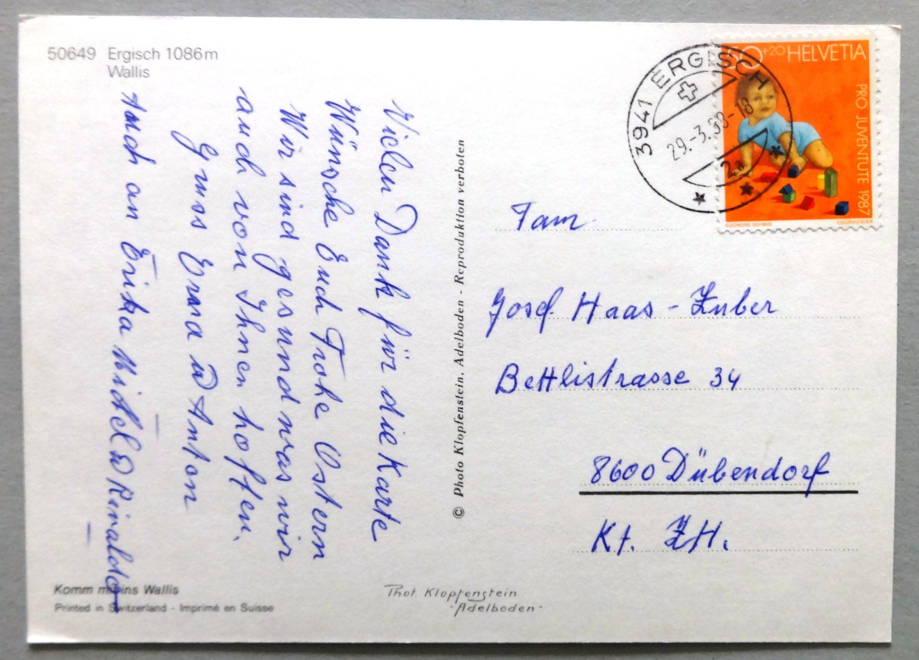 Cartoline postali: Ergisch 1086 m, Wallis – Usato da Fétigny venduto da Billy2miny 1