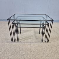 1980 Wire Nesting Tables, Satztisch, Coffee-Table Glastische