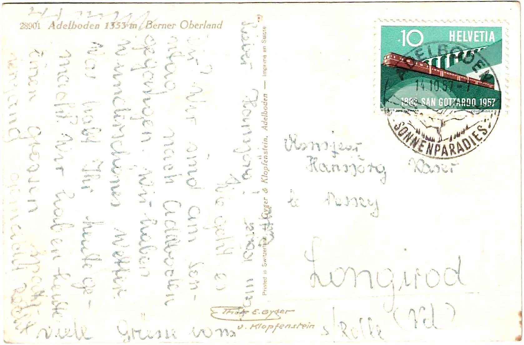 Cartoline postali: ADELBODEN1353 m - Berner Oberland ca. 1955 – Usato da Oberdorf BL venduto da Hopfehuepfer 1