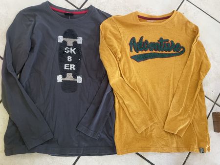 2 Langarmshirts Gr. 152 Vertbaudet mit Motiv Applikation Neu