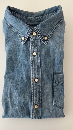 Remi Relief Denim Button Down Shirt Natural Finish Used Blue