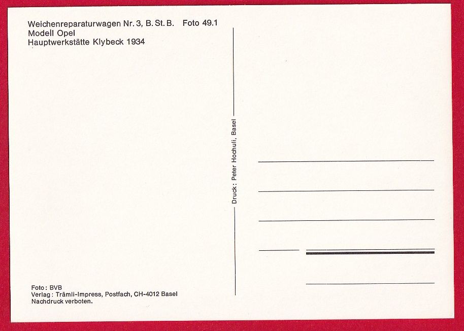Ansichtskarten: BASEL, TRAM, WEICHENREPARATURWAGEN, REPRO, SEMIMODERNE AK – Gebraucht aus Grüningen von Kartenlaube 1