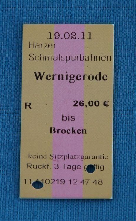Biglietti: Brocken - Bahn, Bahnbillett, Wernigerode - Brocken retour – Usato da Nesselnbach venduto da ubourson