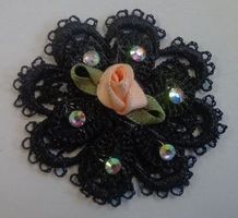 Applique FLEUR rose strass NOIR 5cm