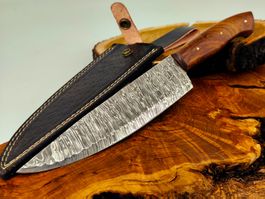 GEPRÜFT B Damast Messer Chefmesser Knife inkl. Lederscheide