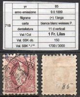 1888 HELVÉTIE DEBOUT STEHENDE HELVETIA SBK 71B 1 Fr lila Ob.