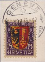 1918, J11 mit Ersttags-Stempel von Genf, Kat: 2000.- Rarität