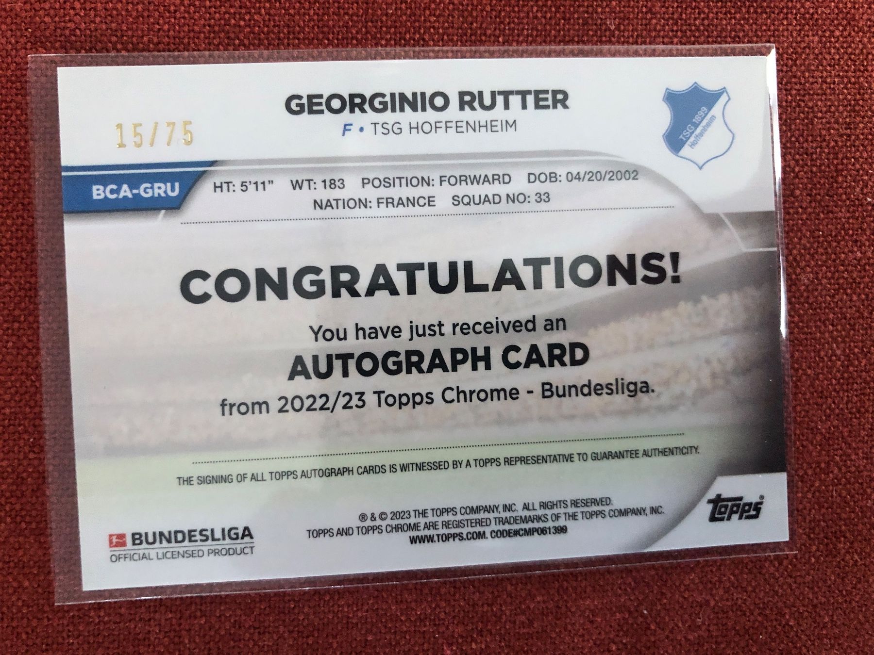 Topps Carte collezionabili: Topps Chrome Georginio Rutter Autogramm /75 – Usato da Wangenried venduto da Garagara 1