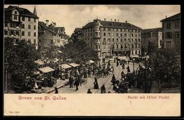 AK St. Gallen, Markt mit Hotel Hecht
