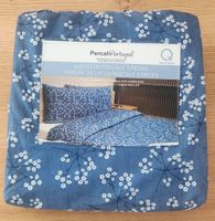 Percale Bettwäsche 3-teilig blau mit Blumenmuster neu