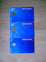 3 Swisscom Taxcard Telefonkarten 5, 10 und 20 CHF Wert