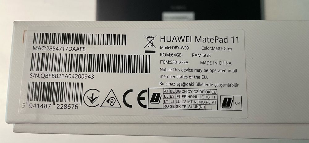 HUAWEI MatePad 11 Tablet 10.95 Snapdragon 865 6GB 64GB Argento