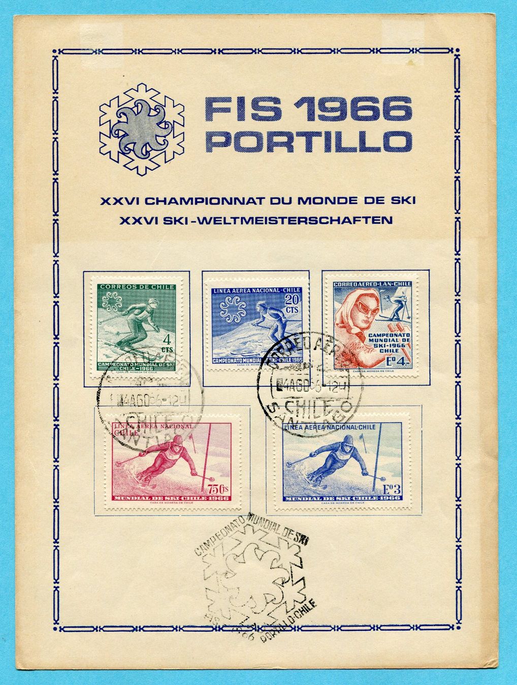 Tutti i francobolli: Erinnerungsblatt Alpine Ski-Weltmeisterschaften 1966 – Usato da Opfikon venduto da Prophila 1
