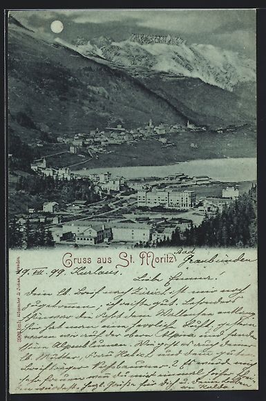 Cartoline postali: Mondschein-AK St. Moritz, Panorama mit S – Usato da Berlin venduto da bartko-reher