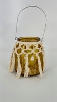 Boho Windlicht aus bernsteinfarbenem Glas mit Makramee – 13