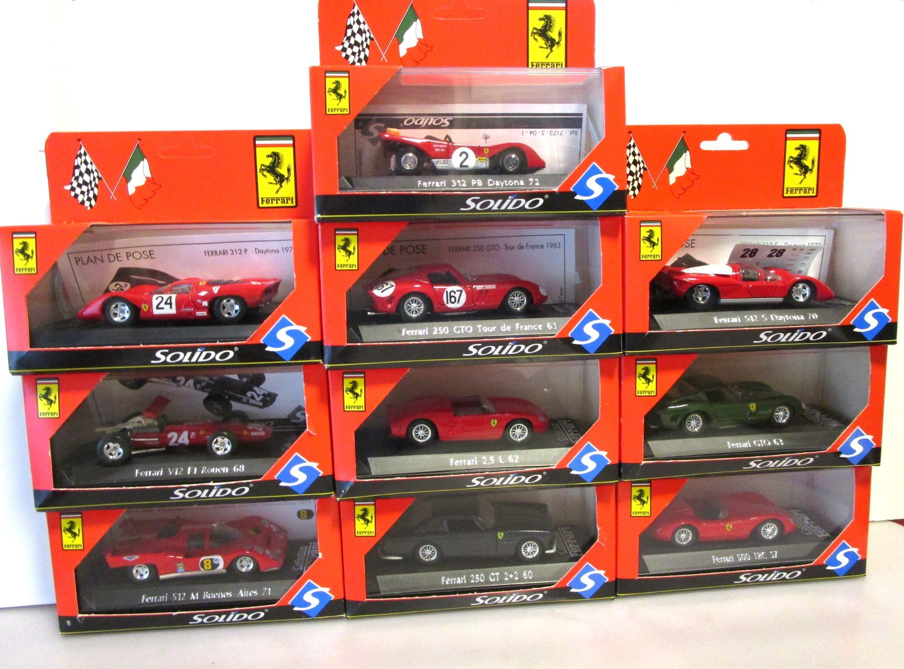 Ferrari Modellini d'auto: LOT DE 10 FERRARI SOLIDO  1992 – Nuovo e nell'imballaggio originale da Chêne-Bourg venduto da breno56