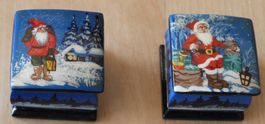 WEIHNACHT KOMMT JETZT GESCHENK KAUFEN, 2 HANDBEMALT HOLZDOSE