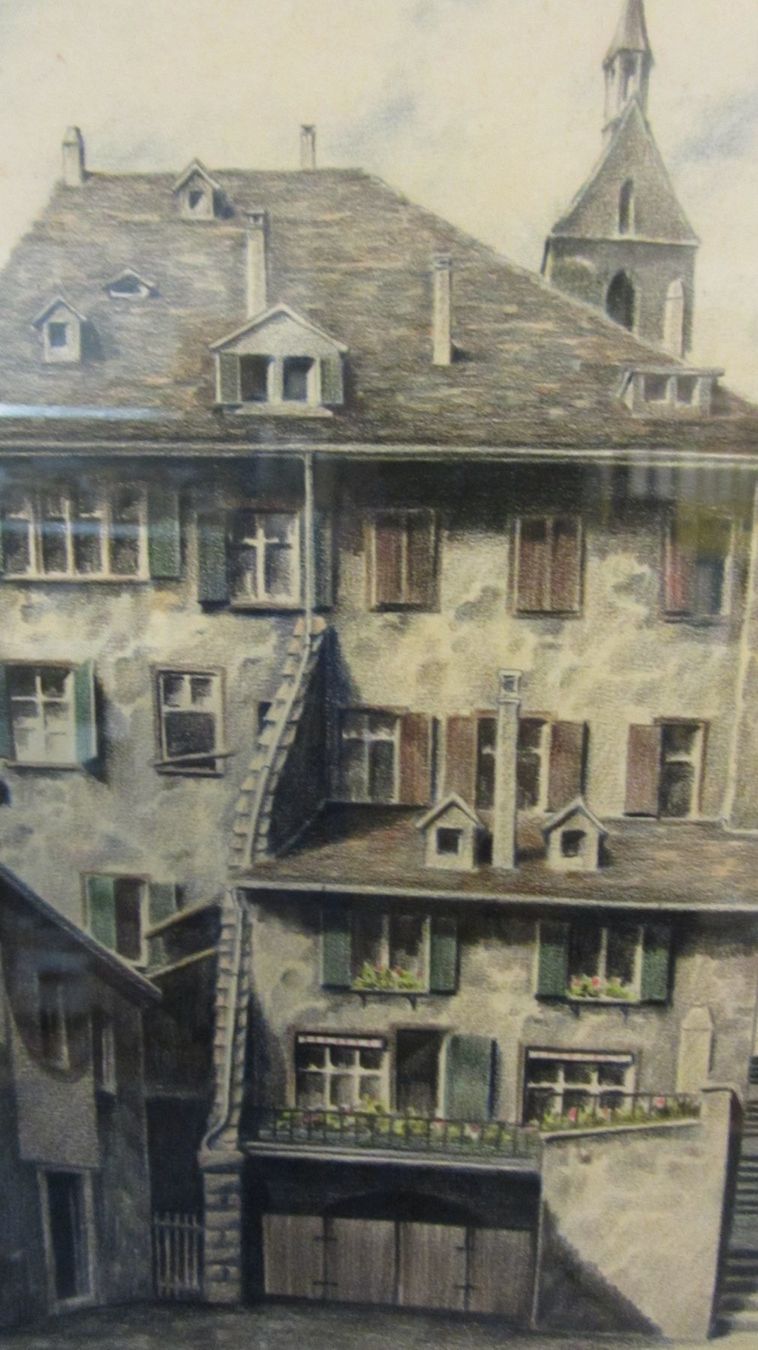 Foto & Immagini: Alt-Basel, Kellergässlein, Orig. Farbstiftzeichnung – Usato da Hölstein venduto da niala06 5
