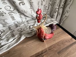 Dekorationshahn rot Keramik Osterdeko guter Zustand