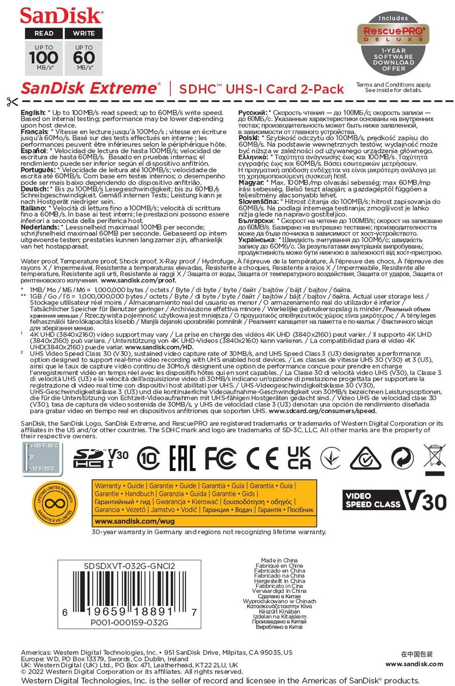 Sandisk Schede di memoria: SanDisk Extreme 100MB/s SDHC 32GB 2-Pack – Nuovo e nell'imballaggio originale da Niederurnen venduto da mowgli_1963 3