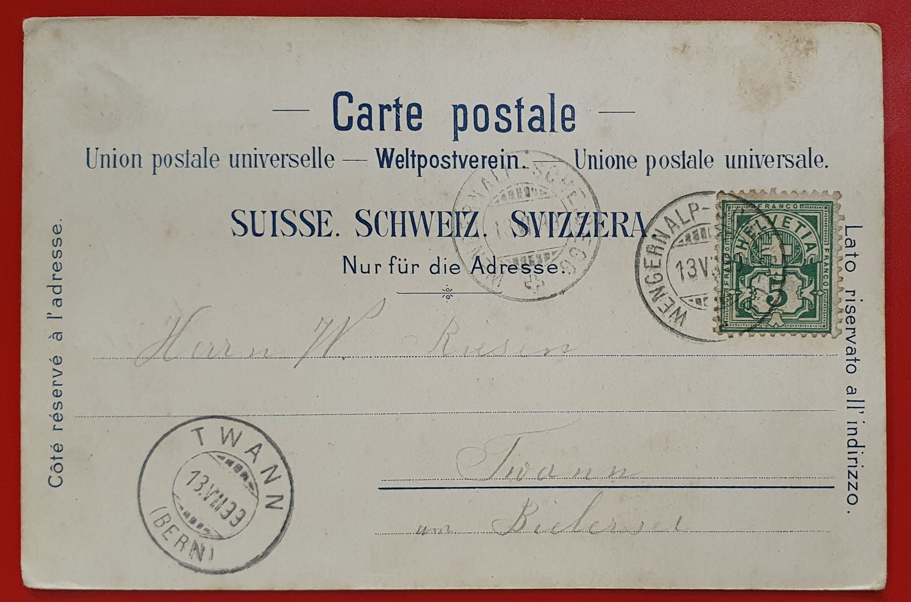 Ansichtskarten: Wengernalp Station mit Hotel Jungfrau, Eiger, Mönch 1899 – Gebraucht aus Kreuzlingen von Rschweiz1 1