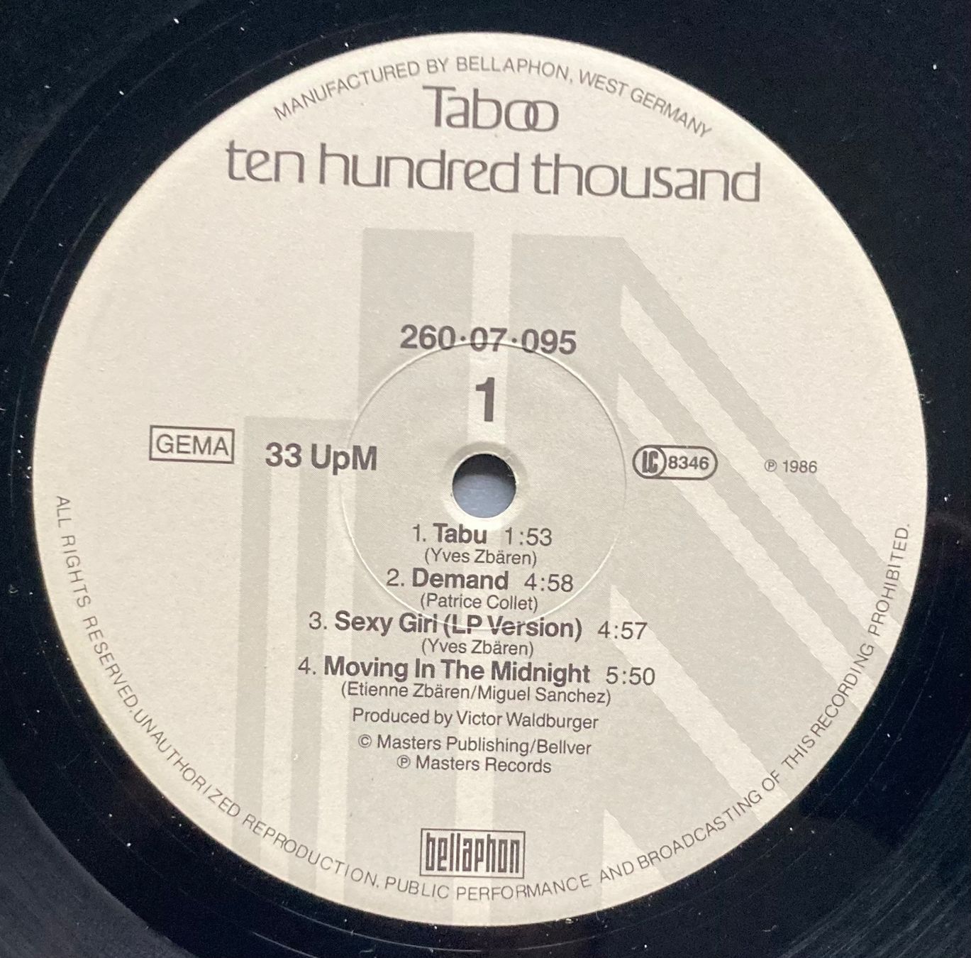 Vinyles: TABOO - TEN HUNDRED THOUSAND – D'occasion à Poliez-Pittet par Newtown-Records 2