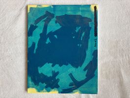 Tableau abstrait unique, tons bleus et jaunes, 2014