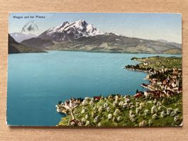 Alte Ansichtskarte Weggis und der Pilatus 1947