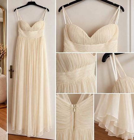 Cremefarbenes langes Abendkleid mit Chiffon / Gr. 38
