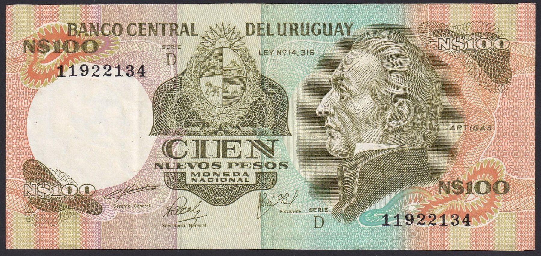 Banknoten: Uruguay 100 Pesos 1981 – Gebraucht aus Brugg AG von banknoten_muesli