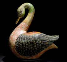 grosse Holzfigur Schwan handbemalt, Vintage Dekoration
