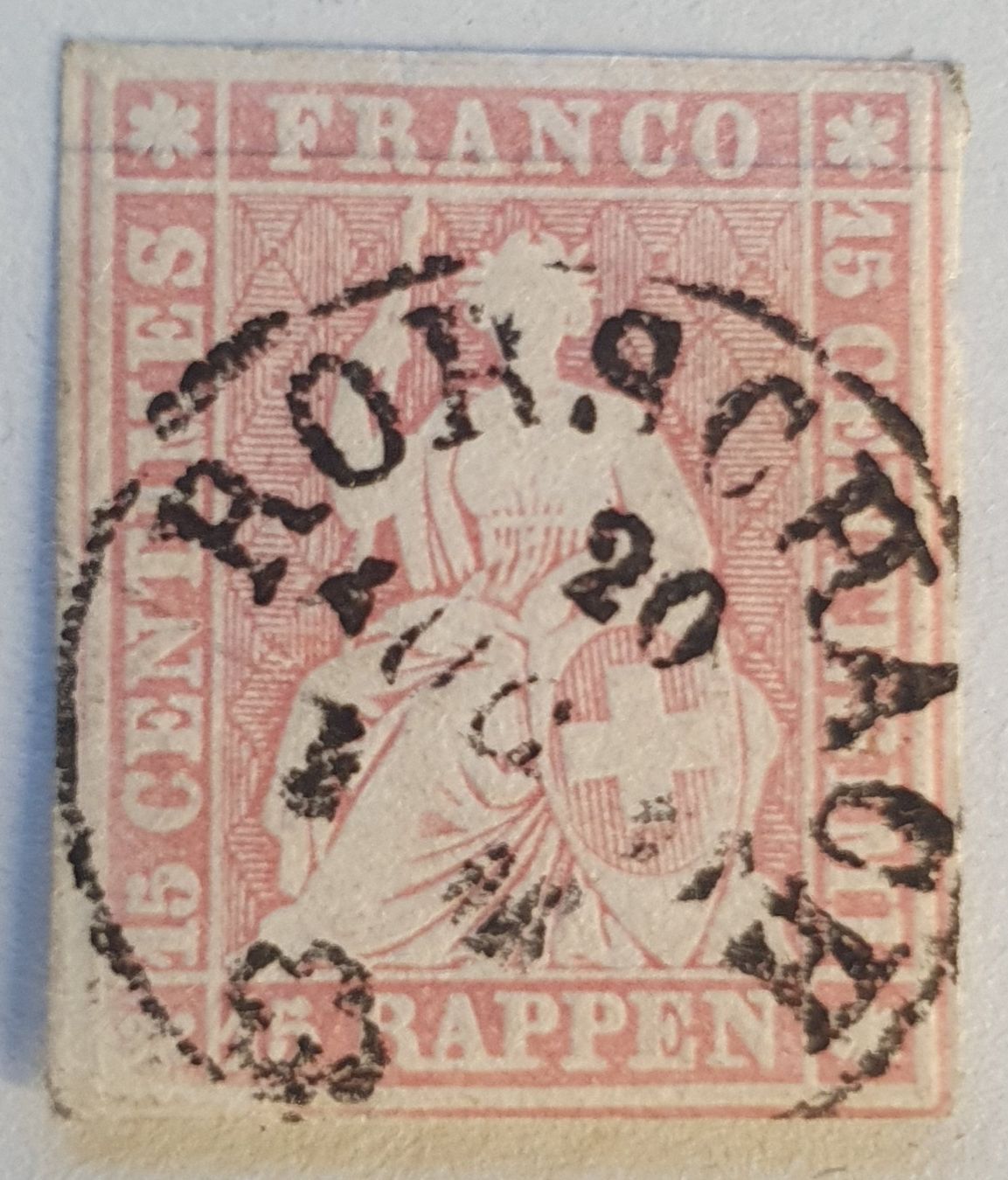 Tutti i francobolli: Strubel 24F mit Attest Kat. 450 + Papierabart – Usato da Balgach venduto da SIMEON27