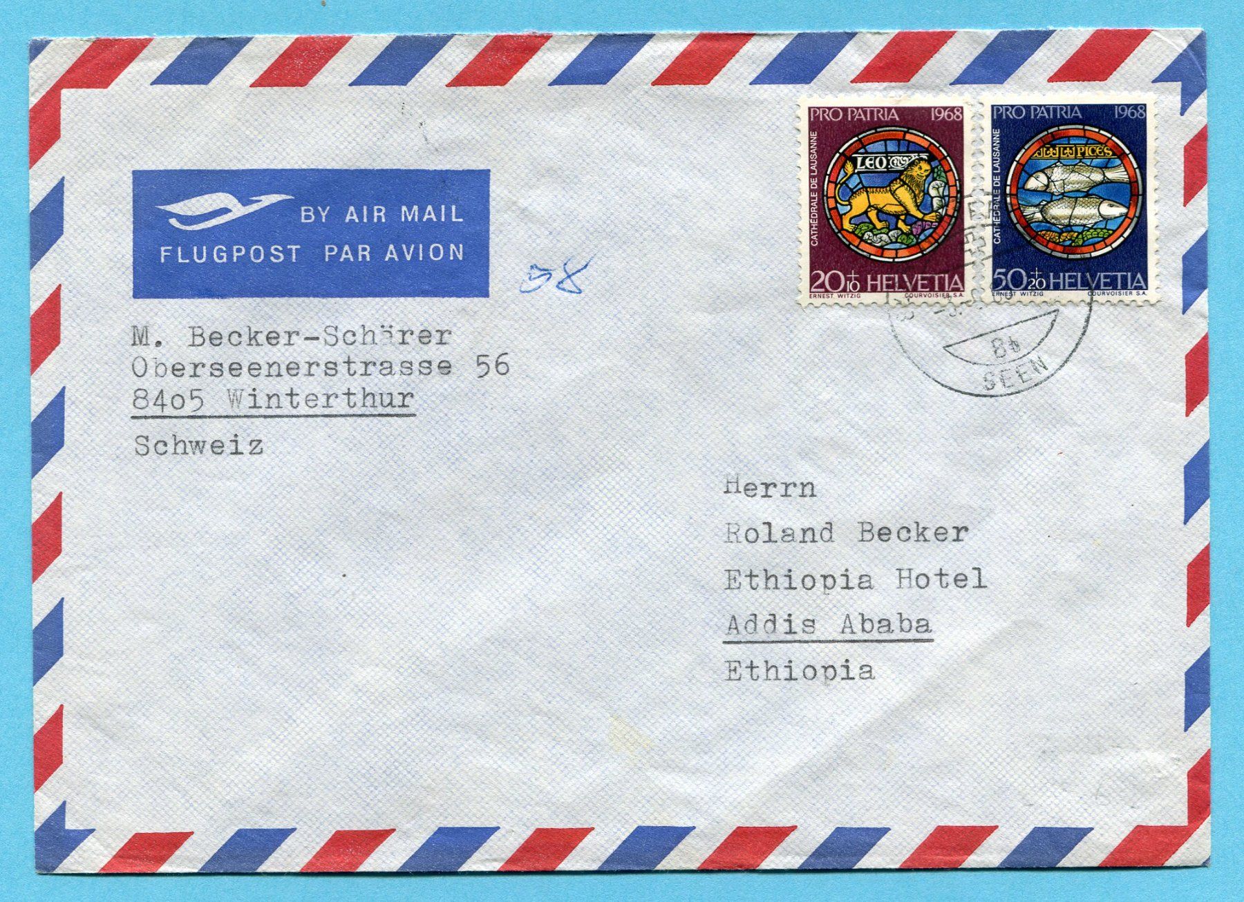 Tutti i francobolli: Brief Winterthur nach Addis Ababa 1968 – Usato da Opfikon venduto da Prophila