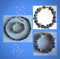 STEINKETTE ECHTER LAPISLAZULI UND ARMBAND BEADS MURANO STYLE