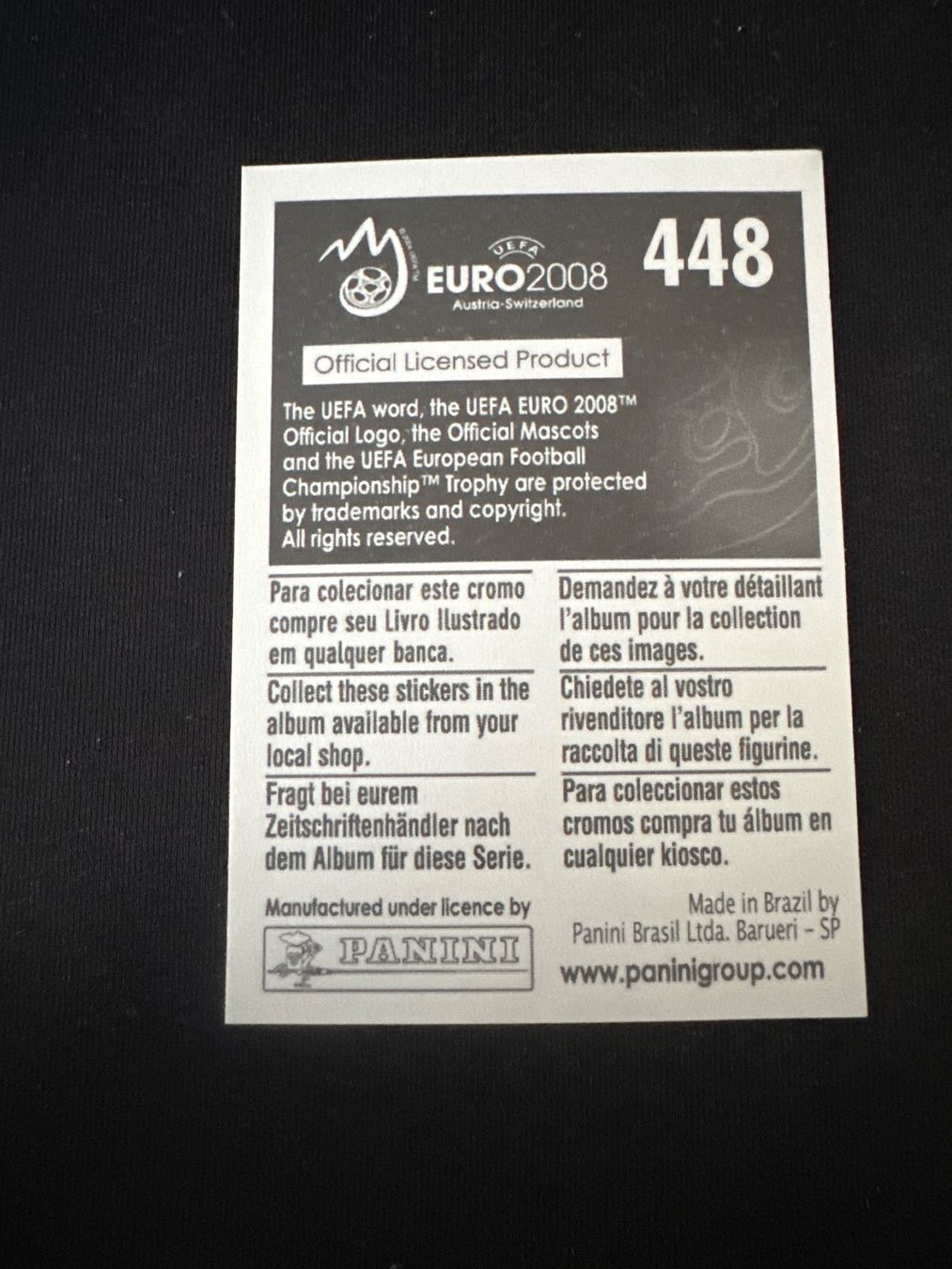 Panini Carte collezionabili: Panini UEFA EM 2008 Sticker - Nr. 448 – Usato da Sulz AG venduto da DealWerk 1