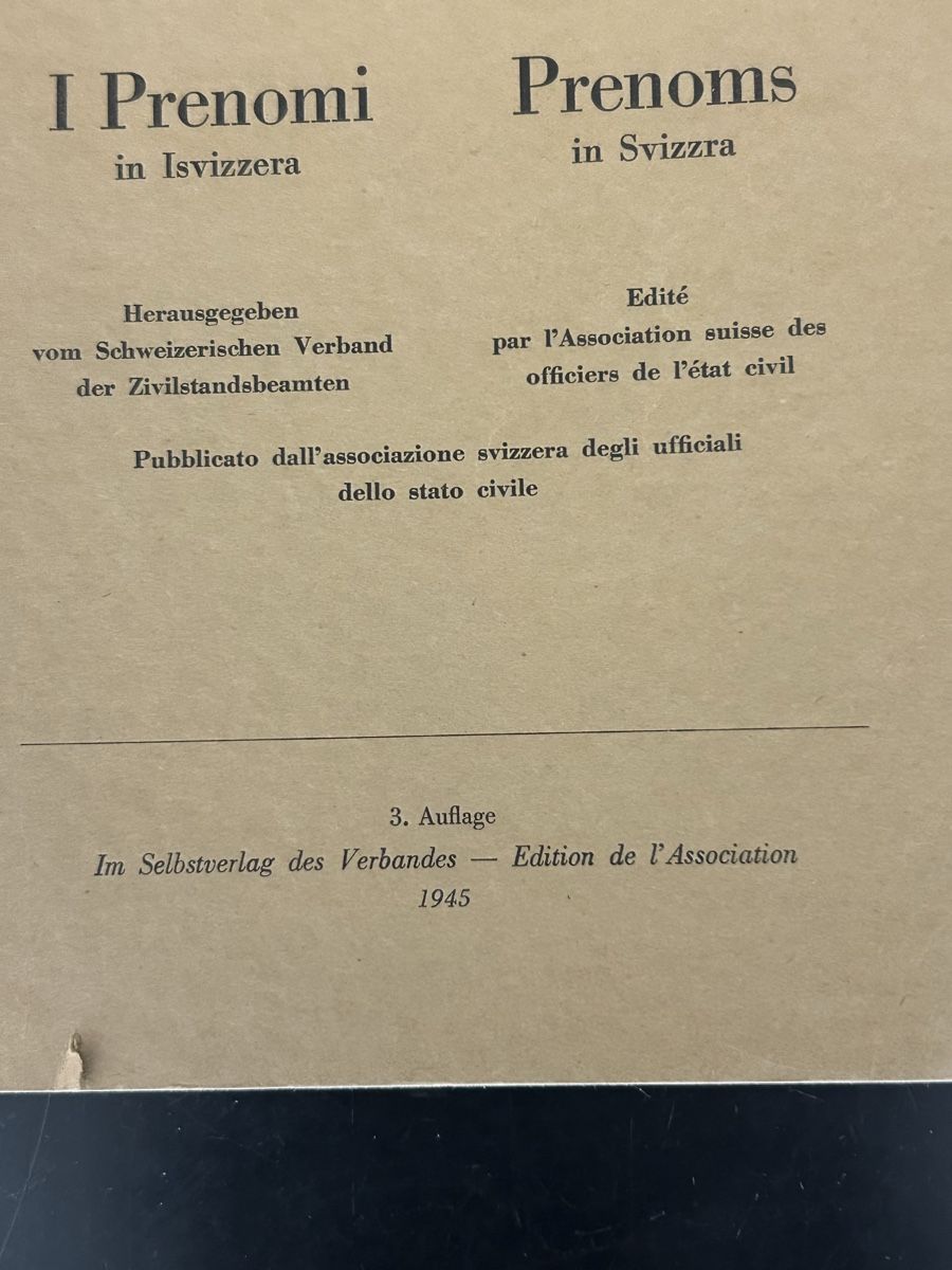 Bücher: Vornamen in der Schweiz 1945 – Gebraucht aus Zumikon von tuna007 1