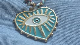Collana cuore occhio turchese con cordino intrecciato