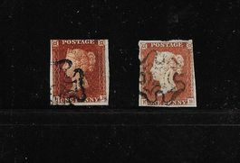 ENGLAND KLASSIK 2 x ONE PENNY RED KÖNIGIN VICTORIA 1841