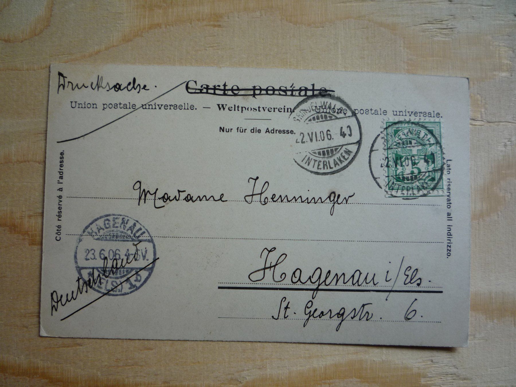 Cartoline postali: Grindelwald. Kirche und Vieschhörner, 22.VI.06 – Usato da Rieden SG venduto da Gant24 1