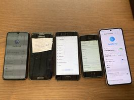 5xHandys, Samsung, Huawei iPhone (Flip3, A40,P10, iP5s, S4)