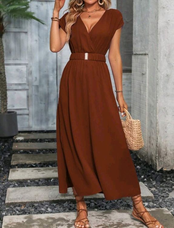 robe marron, longue, ceinturée, couleur marron, xl, neuve | Kaufen auf ...