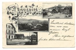 Gruss aus Riggisberg (BE) 3 Dorfansichten  Jugenstil-AK 1902