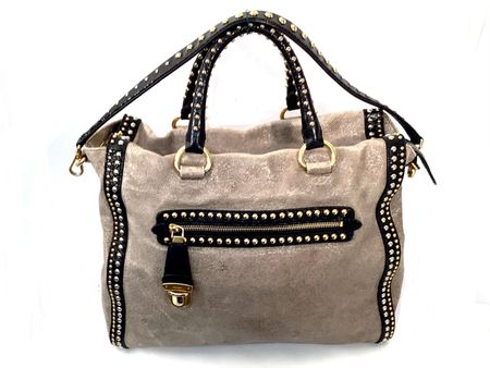 Prada Leder Shopper Beige/Schwarz langer Schulterriemen