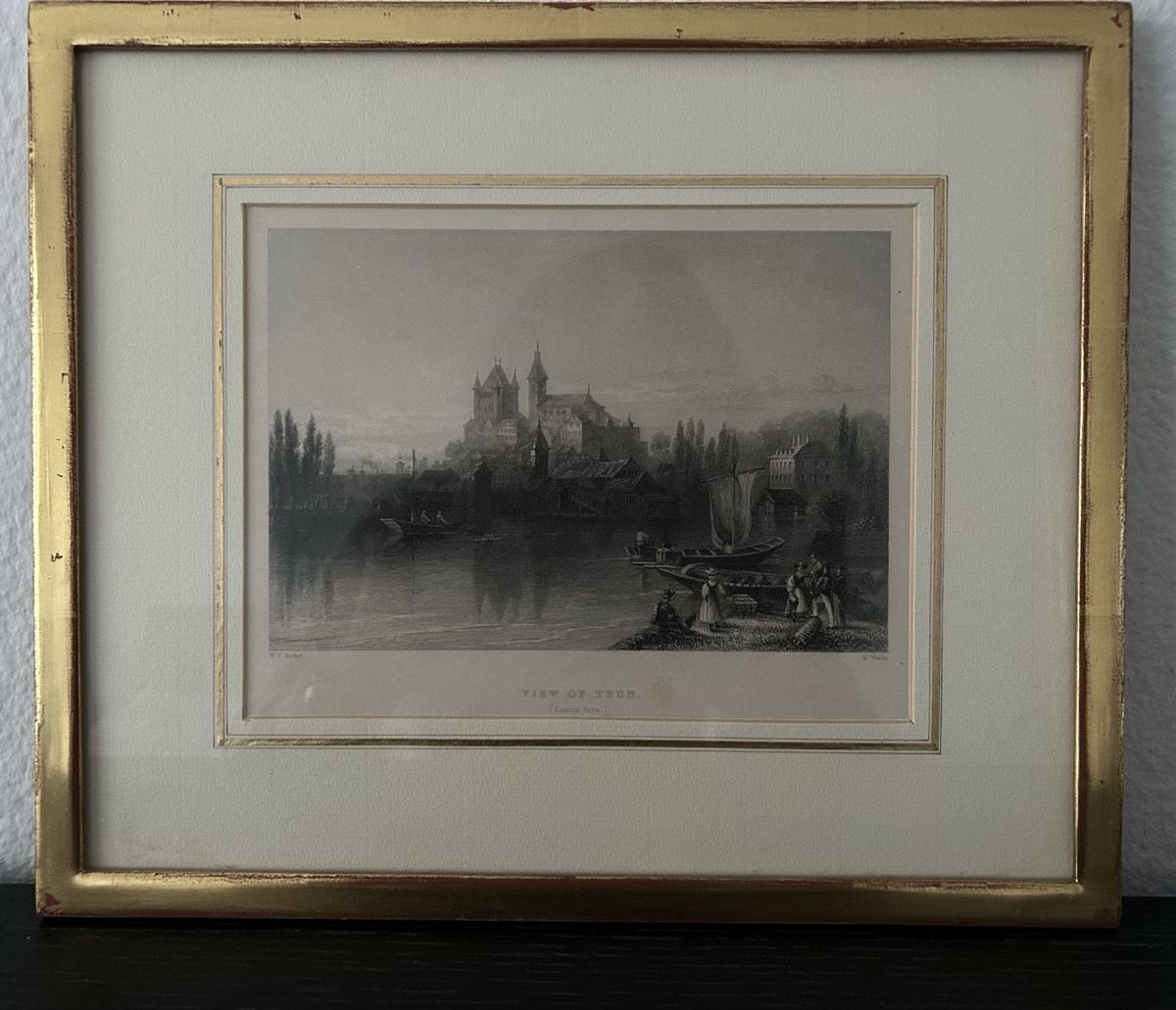 Stiche: Antiker Stich, Schloss Thun mit Thunersee /Aare – Gebraucht aus Zollikon von Moira55